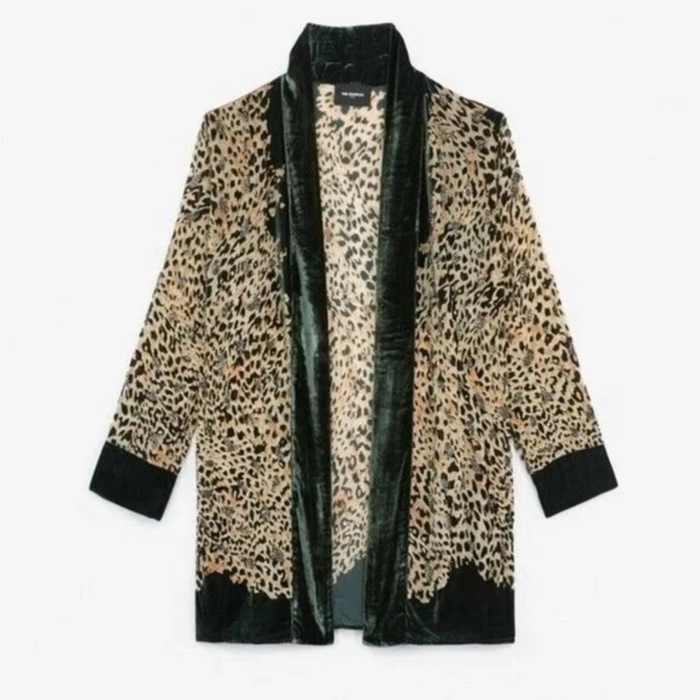 The‎ Kooples Velvet leopard Embellished Kimono Canyon Leo Jacket Duster Burnout